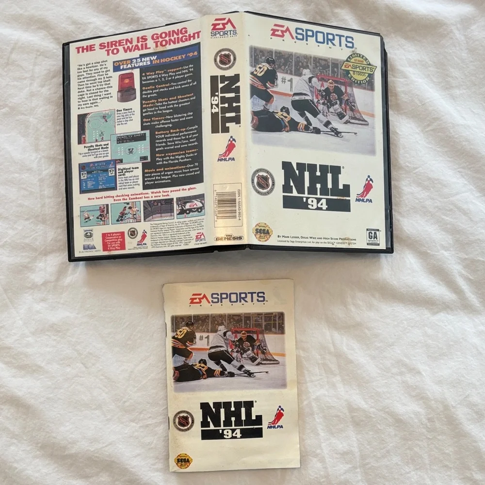 EA Sports NHL '94 Video Game Box and Instructions.
